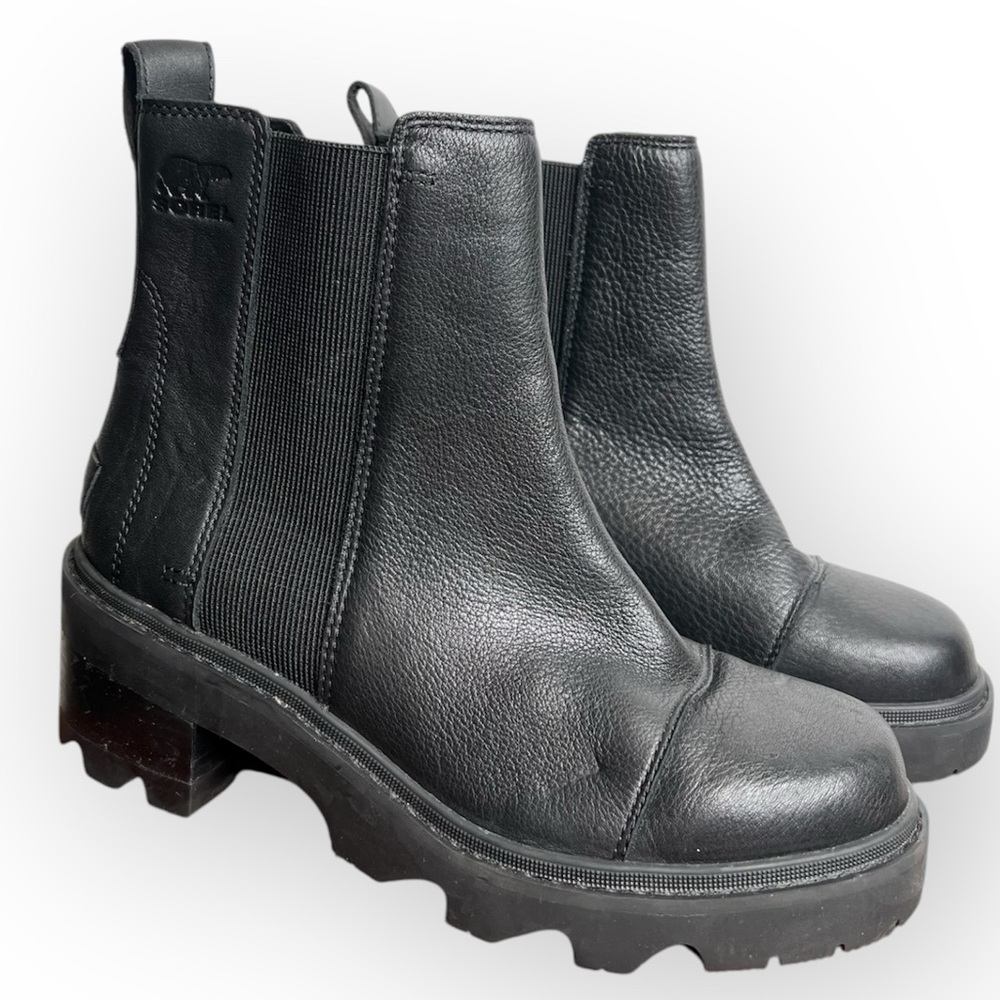Sorel Women's Joan Now Chelsea Boots Black Size 9 Slip On Leather Elastic Sides